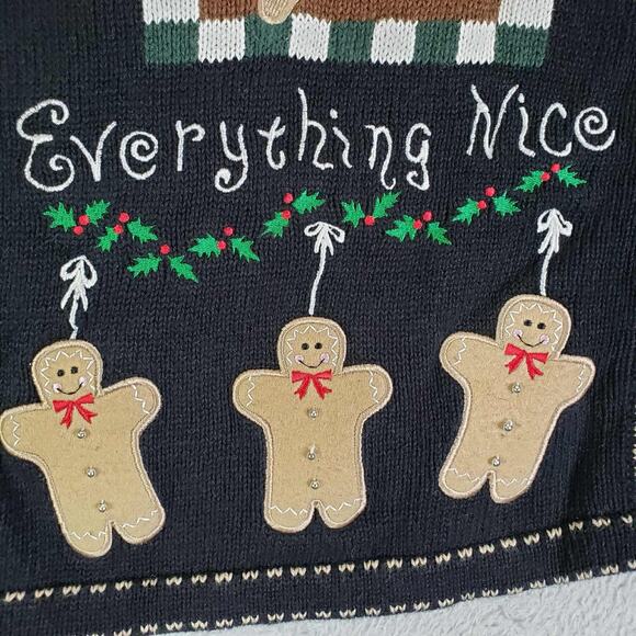 The Quacker Factory Gingerbread Christmas Sweater Cardigan Plus Size 1X Black - Picture 5 of 13